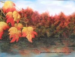 dessin au pastel sec paysage automne Bord d'eau 2