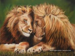 lions au pastel sec animaux felins