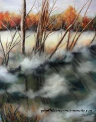 paysage brumeux dessin au pastel sec