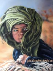 portrait dessin d'une petite fille au pastel sec